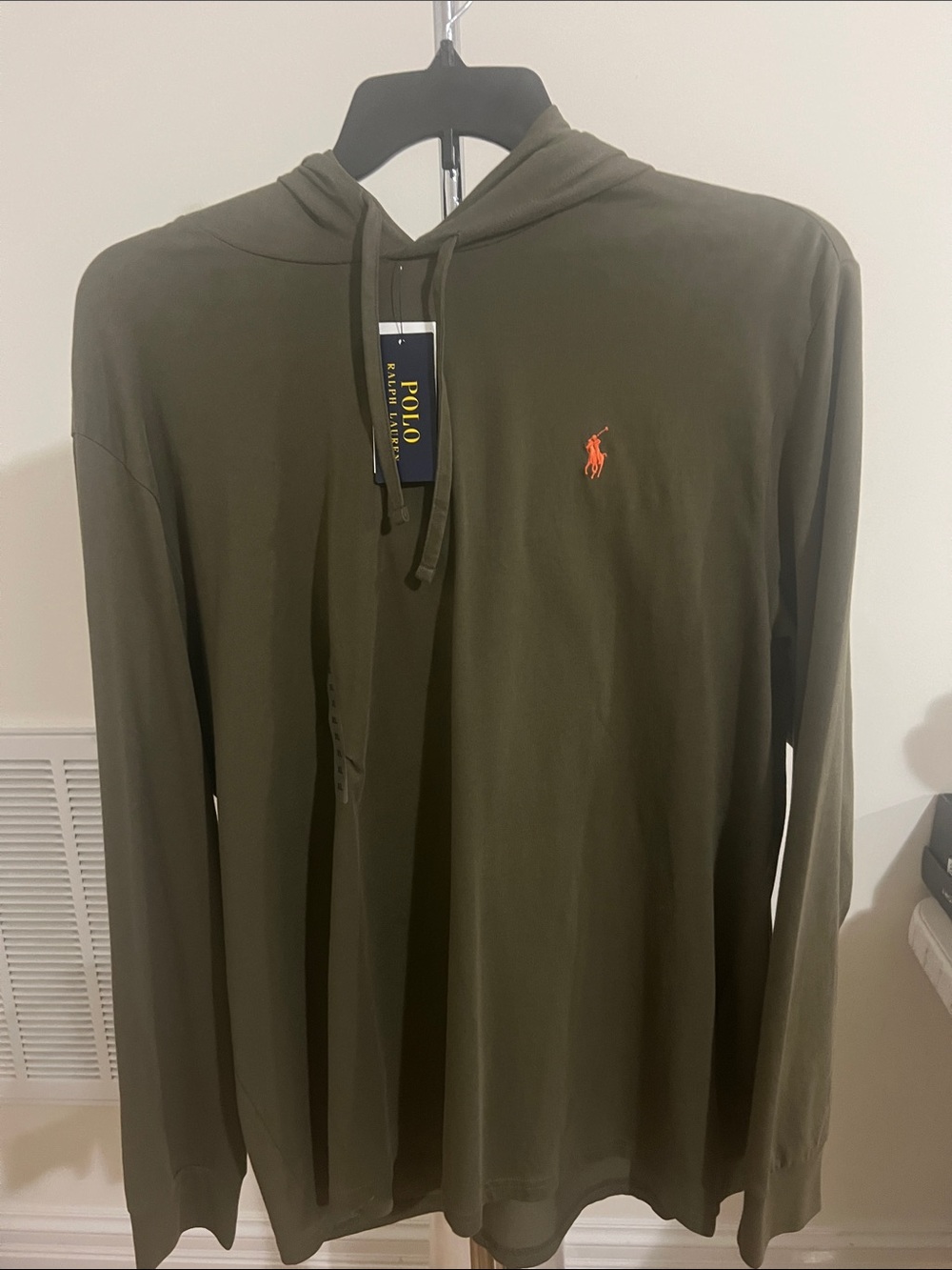 Polo by Ralph Lauren Olive Green Hoodie Long Sleeve Tee with Orange Pony